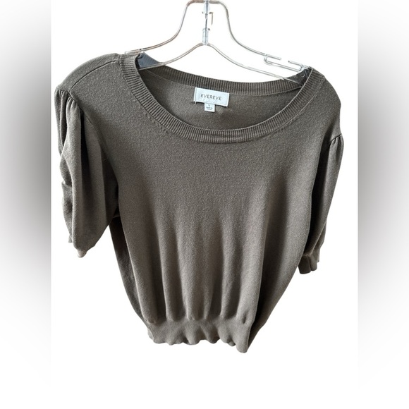 Evereve Diana Crew Pullover Sweater Short Puff Sleeve Gray/Olive Size Large - Picture 6 of 6
